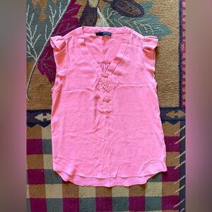 Harve Benard Pink‎ Cap Sleeve Blouse with Mandarin Collar